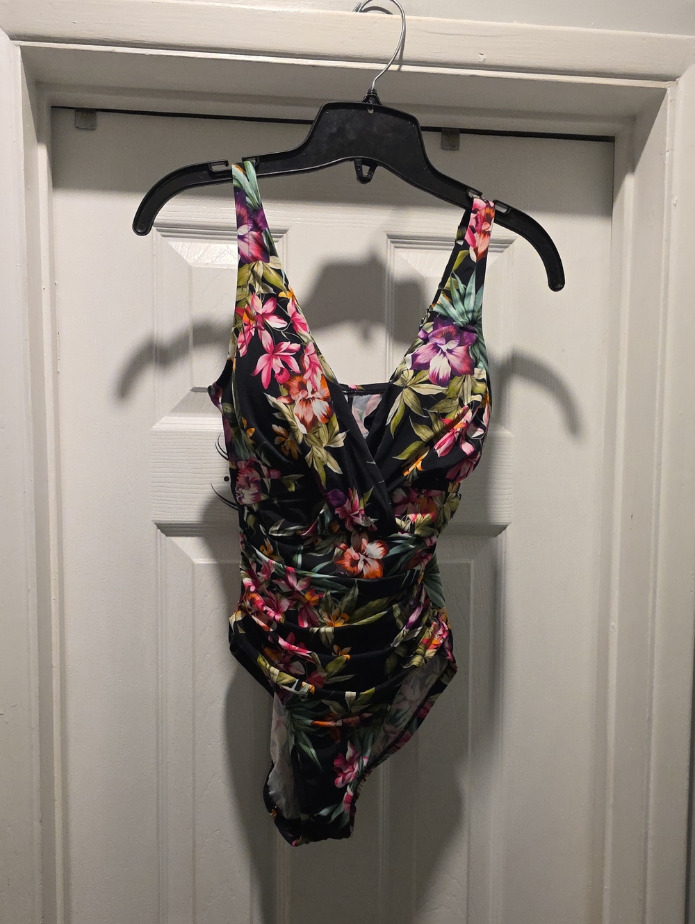 Aqua Green Black Floral One-Piece Swimsuit